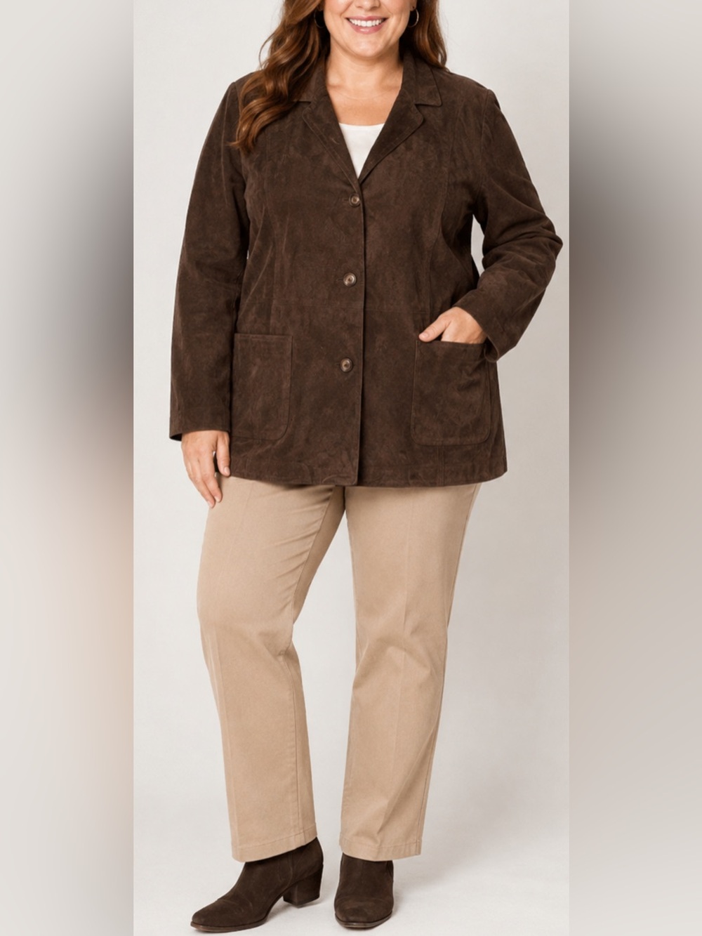 Venezia Women’s Brown Genuine Leather Suede Blazer Jacket Plus Size 18/20
